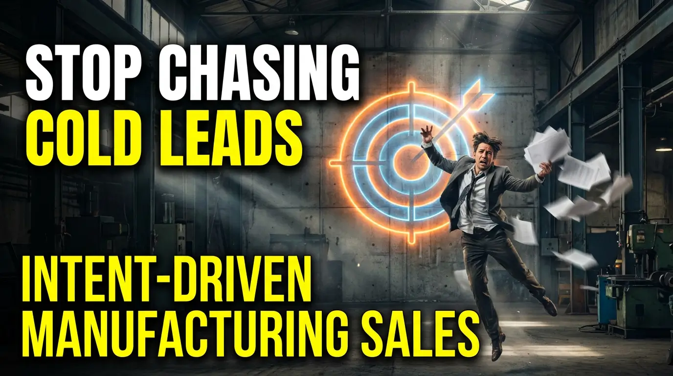 Manufacturing sales team analyzing intent data on screens showing buyer signals and engagement metrics